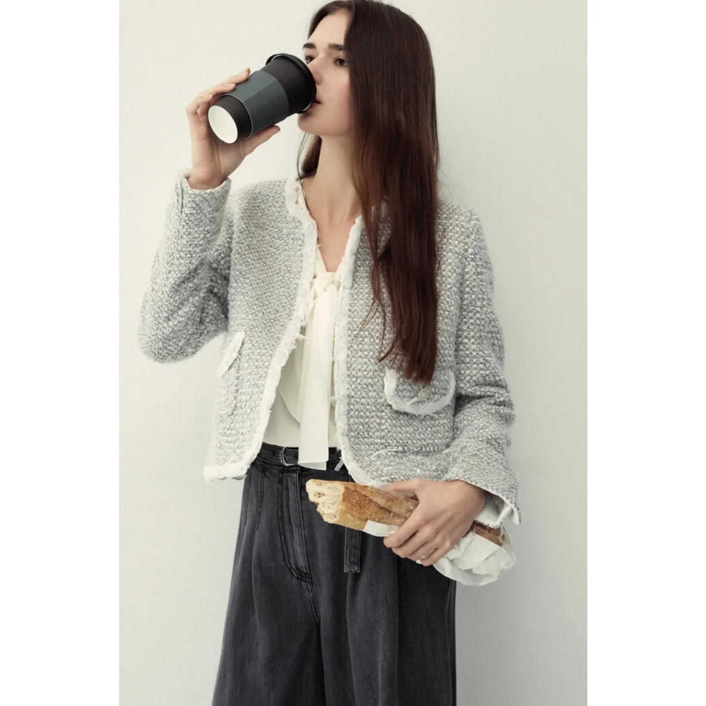 

Early Spring Knot Commute Windbreaker ort Outerwear Ele Versatile Me Coat Ladylike Sle Long Sve round ...