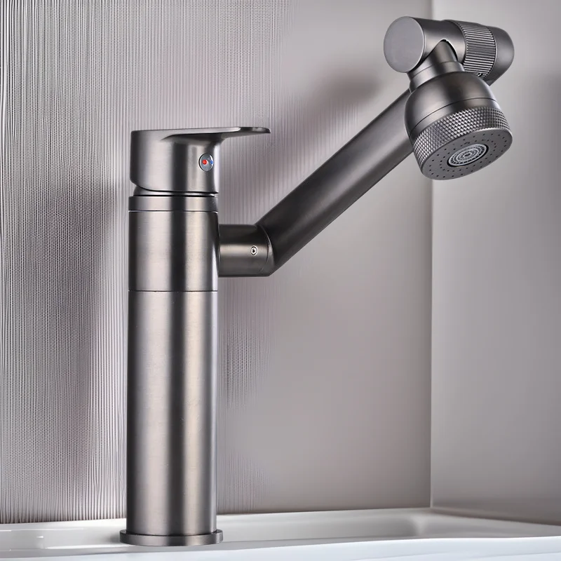 Cross-Border Manufacturer Wholesale Bathroom Washbasin Five-Stage Water Outlet Copper Body Hot and Cold Black Lucky Cat Faucet