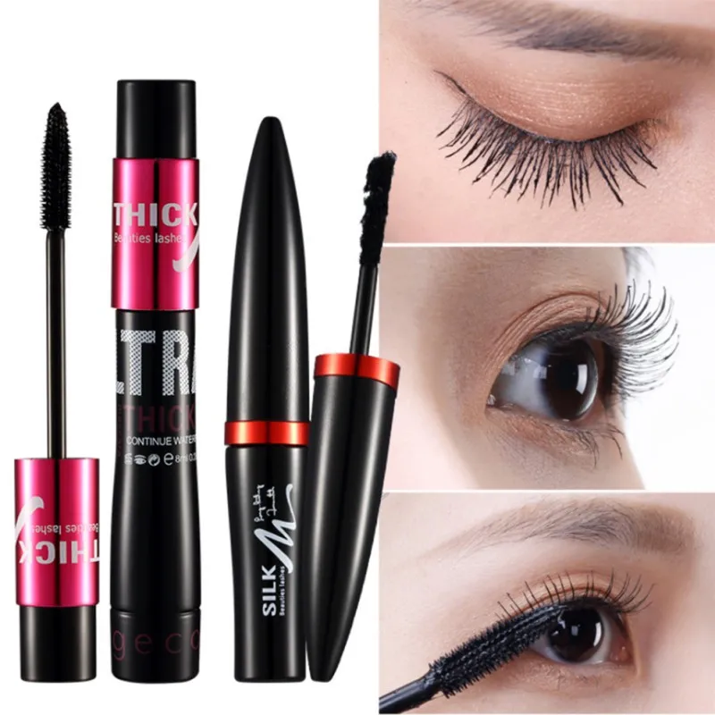 

2Pcs/Set Black Mascara + Eyelash Grafting Fiber Kit Makeup Thick Lengthening Eyes Makeup Cosmetic Maquiagem Silk Curling Smooth