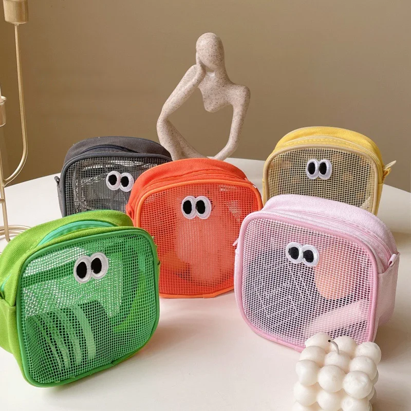 Funny Eyes Mesh Makeup Bag Portable Travel Bag Organizer Waterproof Wash Bag Storage Headphone Charging Cable Organizer