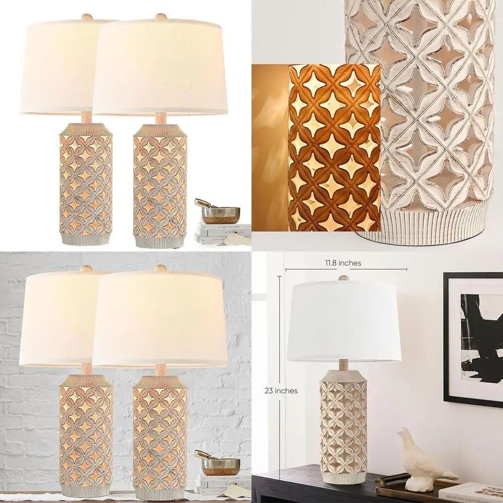 

Pair of Rustic Farmhouse Bedside Lamps with White Shades for Nightstands, Tall End Tables, and Desks