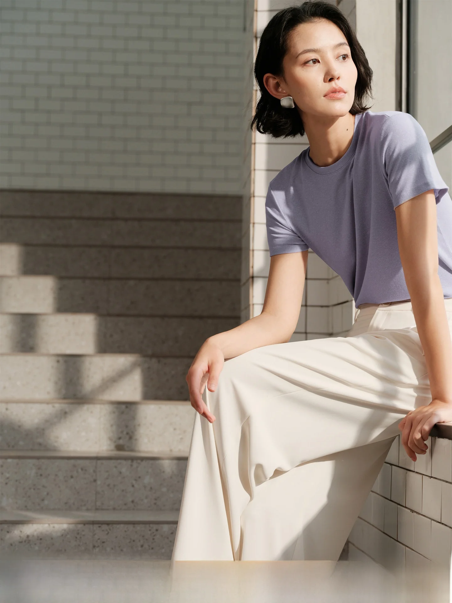 

Chimei Rihua Nine Color Glutinous Rice Memory Cool Sensation Iron Free Particle Texture Lyocell Linen Versatile Basic Short S...