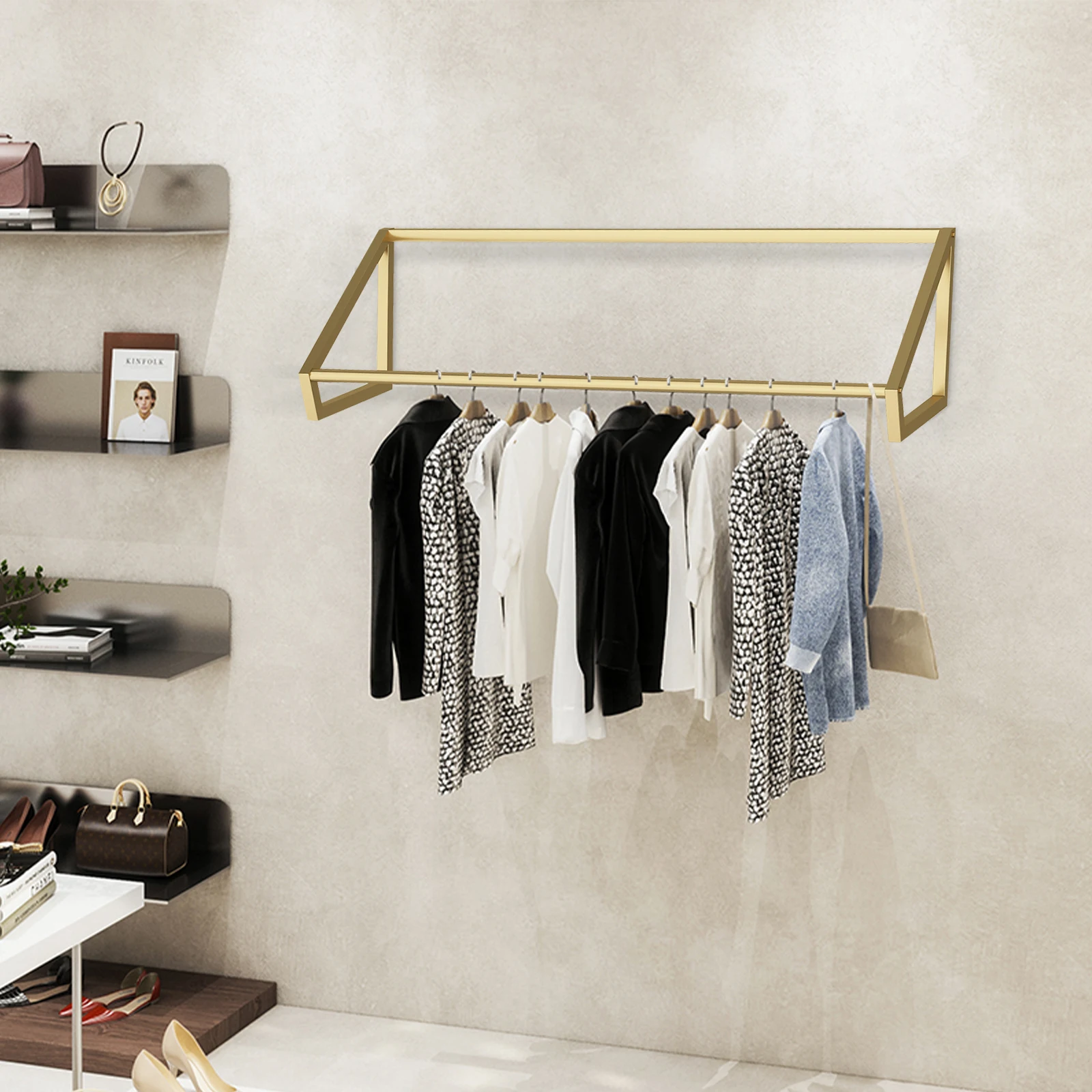 Gold Modern Simple Wall-Mounted Storage Garment Rack Clothing Store Organization Display Stand