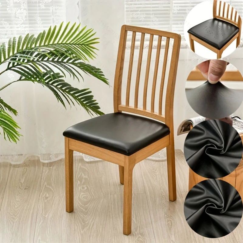 1Pc Pu Leather Chair Cushion Cover Dining Room Chair Seat Cover Solid Color Chair Seat Cushion Cover for Living Room Kitchen