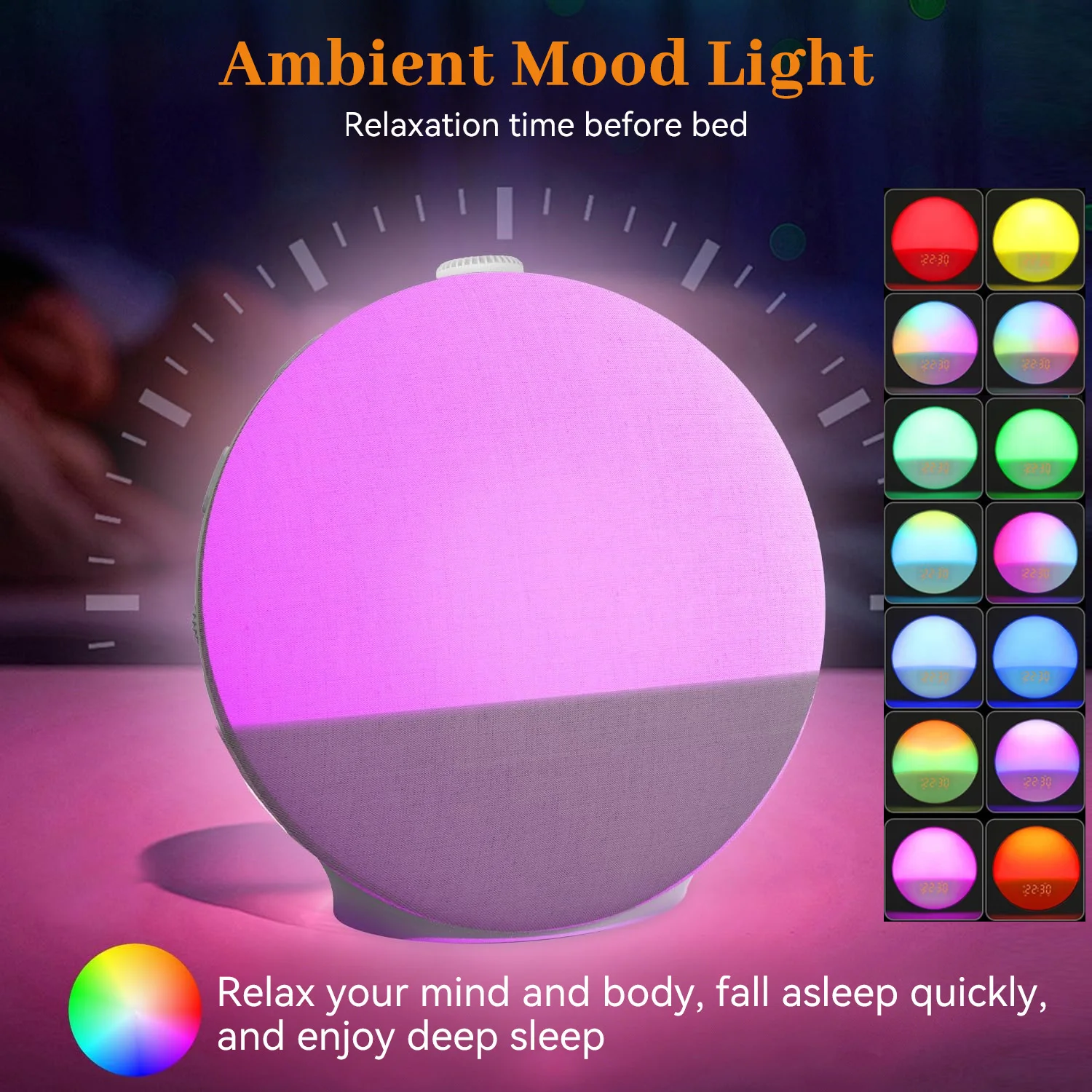 Wake Up Light Sunrise Alarm Clock White Noise Sound Machine Bluetooth Speaker Color Changing Night Light for Bedroom Ideal Gifts
