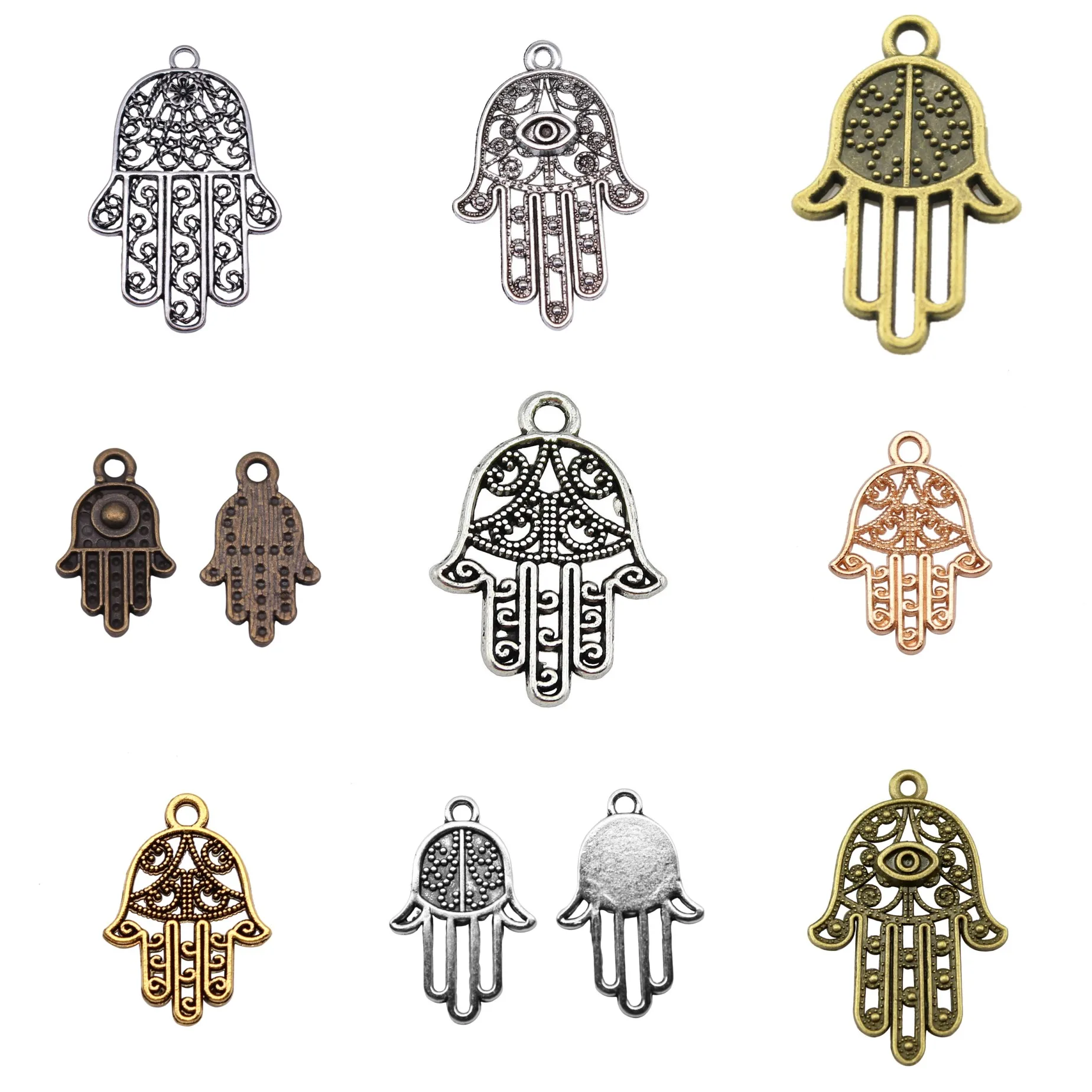Mixed Colors Hamsa Hand Protection Amulet Charms Pendant Evil Eye Charm For Necklace Bracelet Earring DIY Jewelry Findings