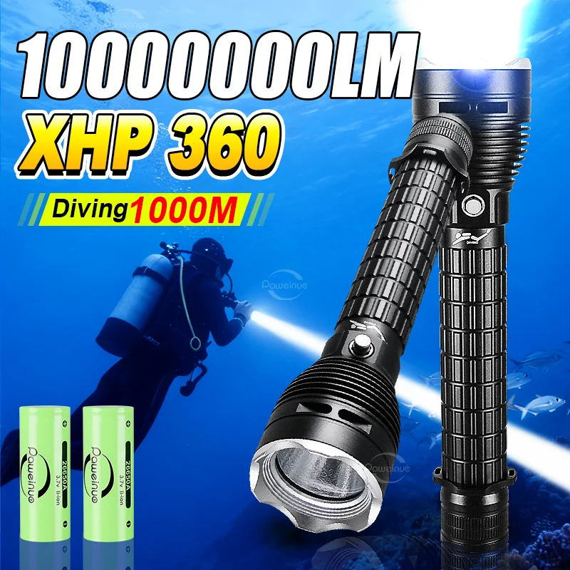 1000LM Upgrade XHP360 Diving Flashlight Powerful Profession Underwater Lantern Rechargeable Dive Torch IP8 Waterproof Scuba Lamp