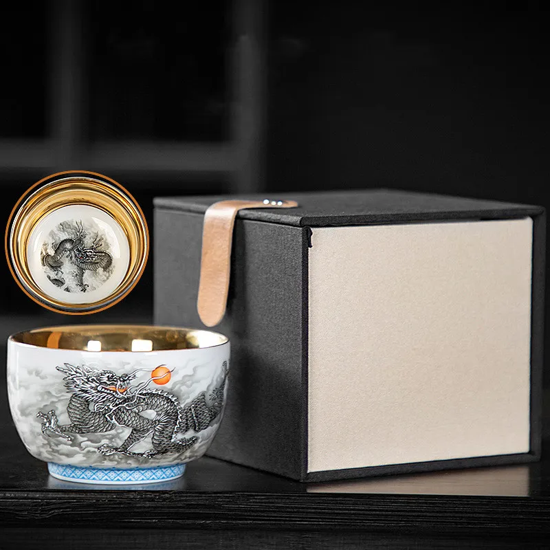 

150ml Gilded master cup Handmade tea cup Home decoration ceramics Kung Fu Tea cup Chinese tea cup gift ceramic cups Gift box