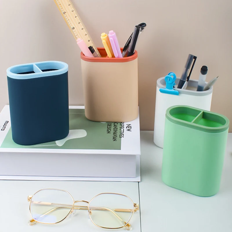 2Pcs Creative Multifunctional Pen Container Makeup Desktop Office Organizer Cosmetic Storage Bucket Large Capacity Pen Container