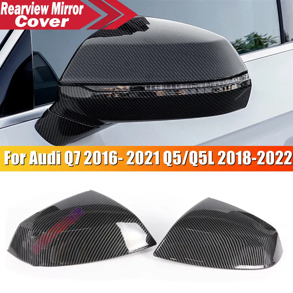For Audi 2016-2021 Q7 2019-2021 Q5 ABS Plastic Side Mirror Cover Wing Cap Exterior Door Housing Trim Adhesive Sticker