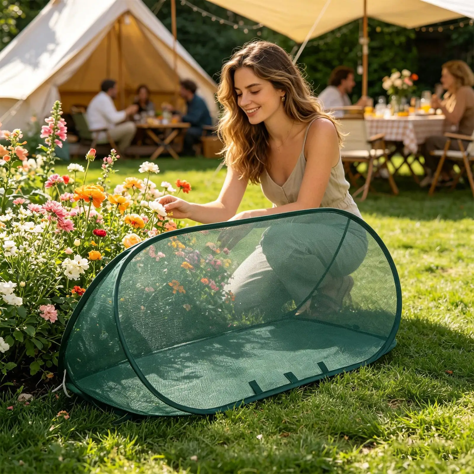 PopUp Garden Netting Plant Cover Protector with 6 ground nails windproof ventilate for Vegetable Fruit Anti Animal Outdoor