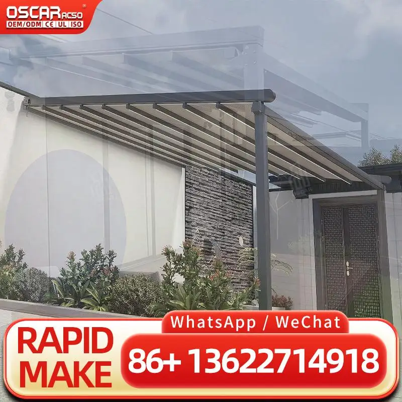 Hot Sale Outdoor Waterproof Retractable PVC Roof Awning with Glass Sliding Doors and LED Light for Garden Patio Balcony Retracta
