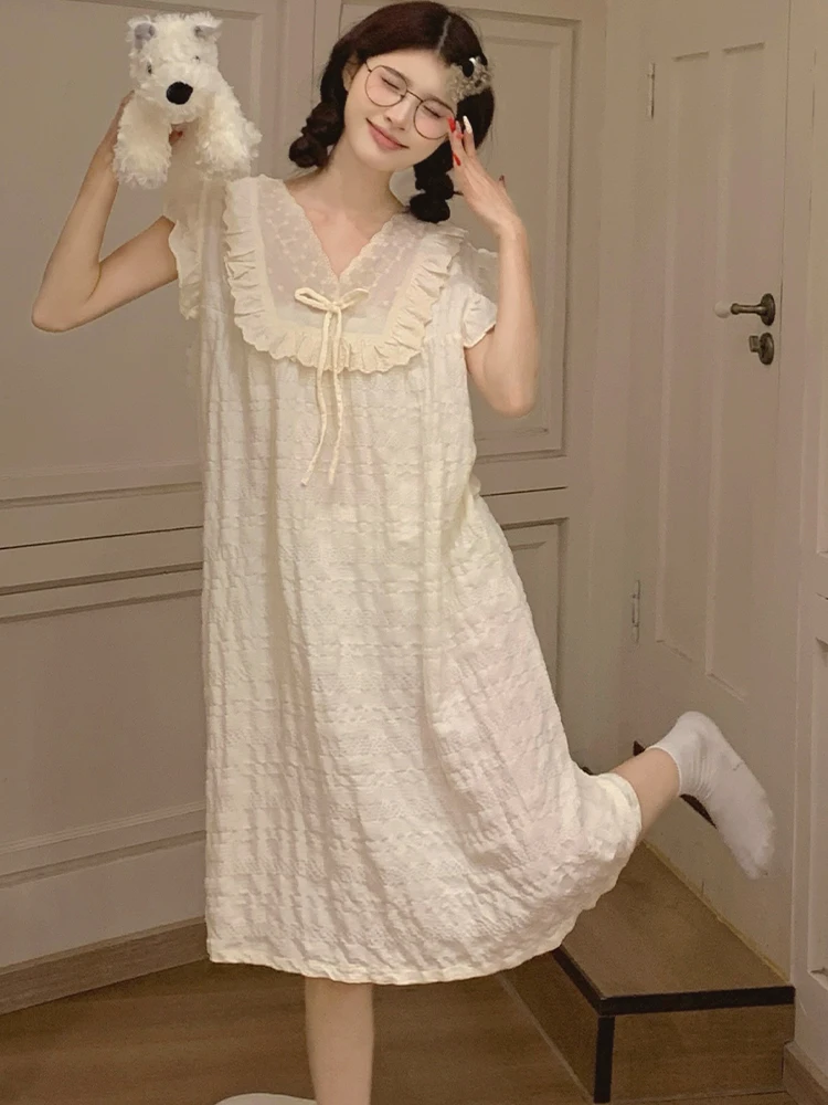 

Cloud Cotton Lace Sp Dr Женская летняя ночная рубашка на тонких бретелях с нагрудником Sweet Sle Молодежная одежда из полиэфирного волокна