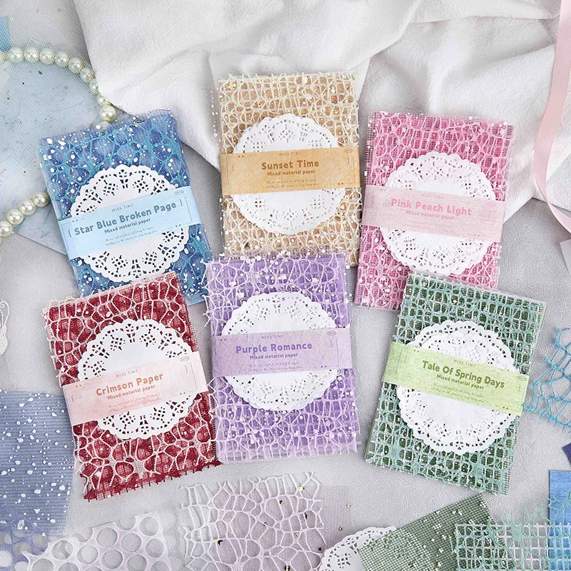 20 pcs Retro Net Yarn Style Scrapbook Material Kit DIY Handmade Photo Album Art Craft Junk Journal Decor Paper Making Supplies