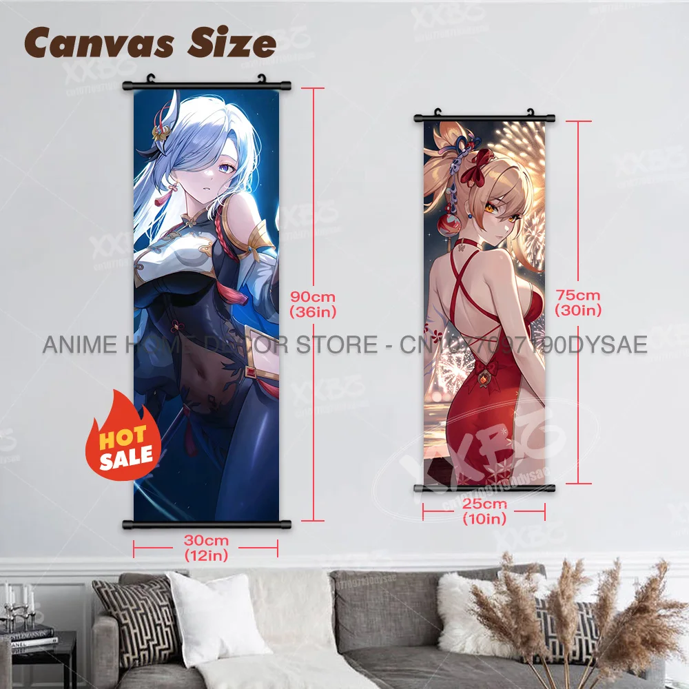 Game Genshin Impact Poster Sexy Anime Mona Home Decor Scroll Picture Sucrose Wall Art Decorative Hanging Painting Interior Mural