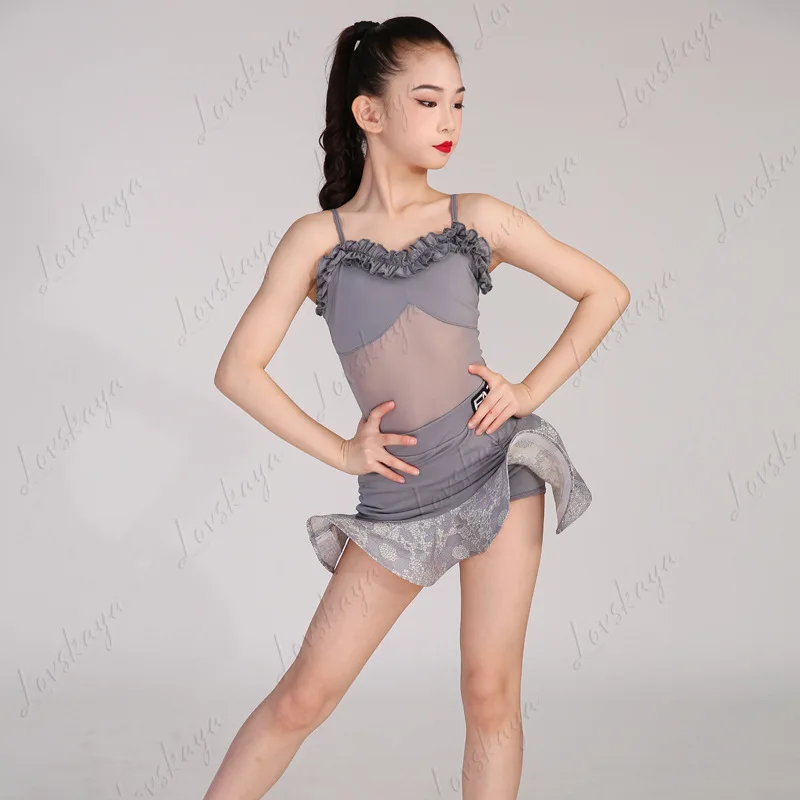 주니어 여아 고급 라틴 댄스 트레이닝복 신상 고급 어린이 연습복 공연용