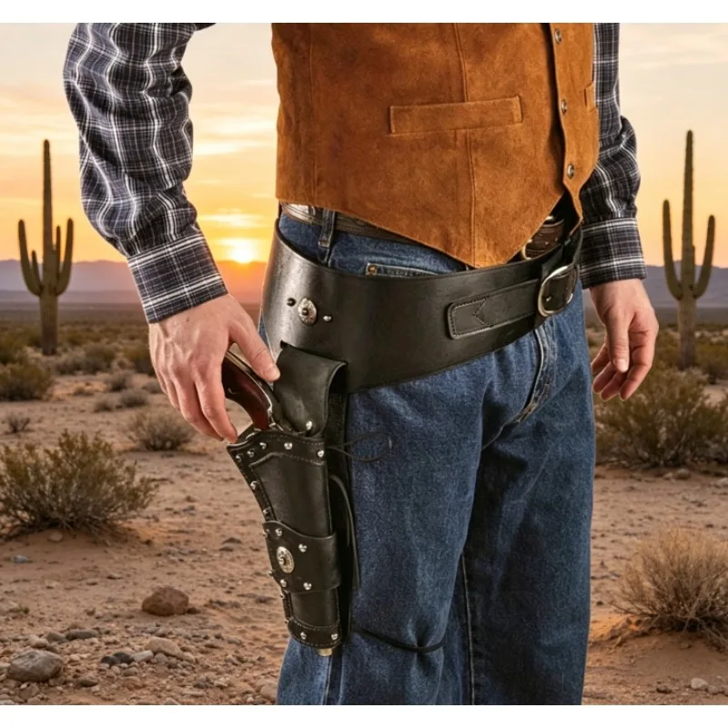 

Old West Revolver Carrier with Cartridge Loops Medieval Inspired Belt Mounted for Cosplay Convention and Halloween