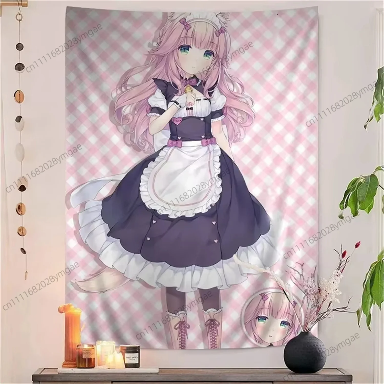 Sweet Tapestry Anime Nekopara Wall Tapestries Cute Catgirl Flags Aesthetic Bedroom Dorm Background Cloth Manga Banner Room Decor