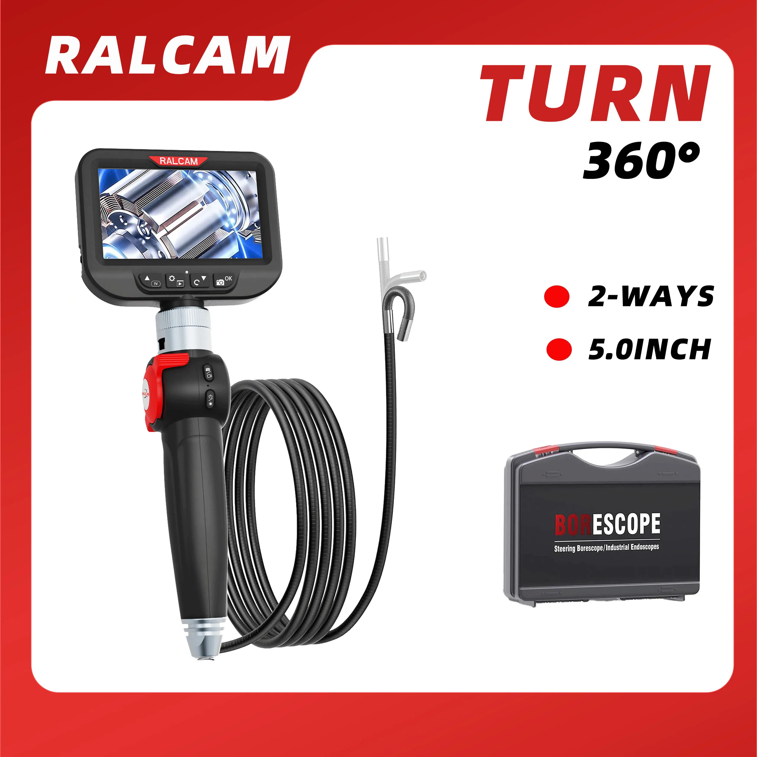 

RALCAM Two-Way Articulating Borescope, Endoscope Inspection Camera with Light, 6.2mm Lens for Auto Home Mechanics