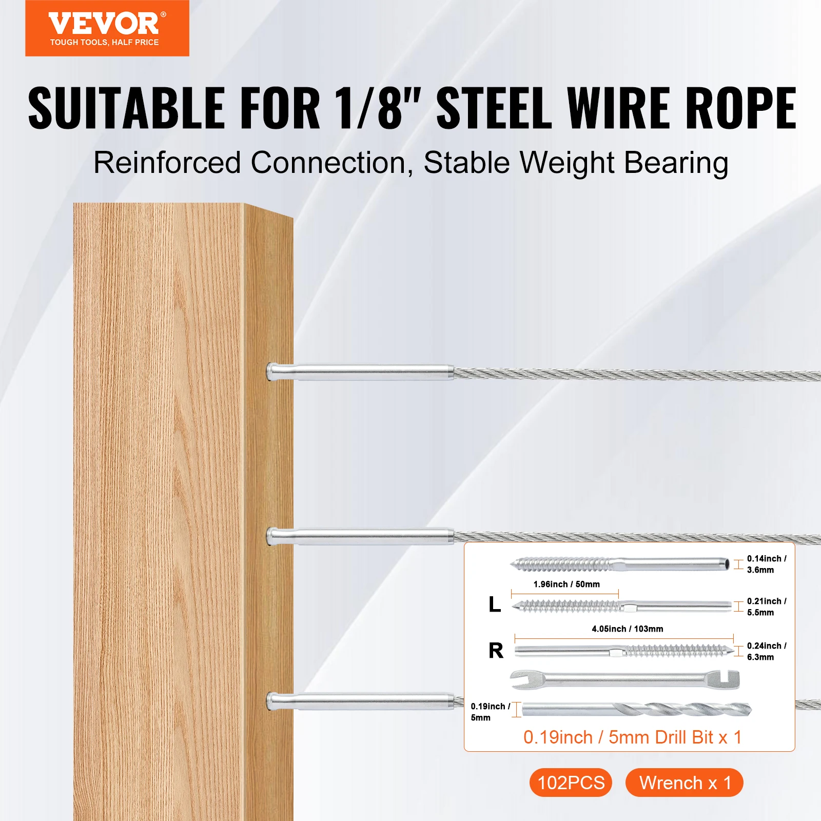 VEVOR 102 Pack Cable Railing Swage Threaded Stud Tension End Fitting Terminal for 1/8inch Deck Cable Railing Wood Metal