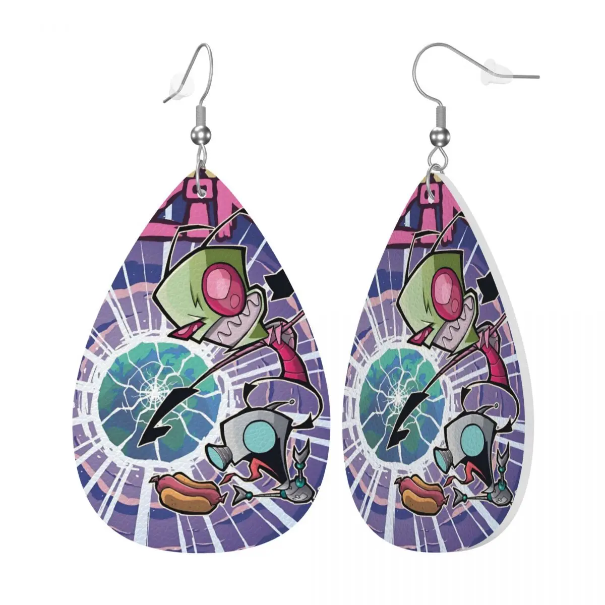 Custom I-Invader Z-Zim Cartoon PVC Leather Earrings Dangle Earrings Jewelry For Women For Wife Mother Gift