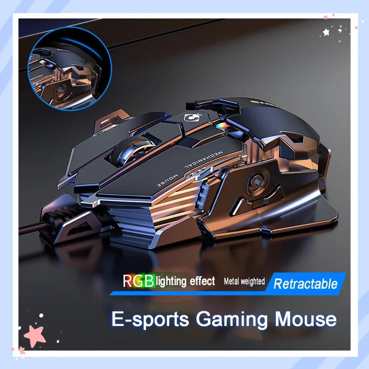 Eweadn Wired Mechanical Mouse MK500 12800DPI Aluminum Alloy Base Low Latency Esports Gaming Silent Mouse Office Home Accessories