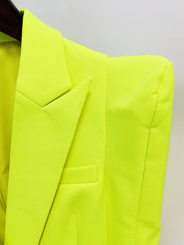 HIGH STREET Newest Fashion 2024 Designer Jacket Women Peak Strong Shoulder Double Breasted Long Blazer Fluorescein