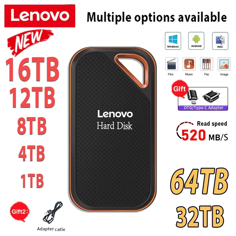 

Lenovo Original E81 Portable SSD 1TB ssd External Hard Drive 2TB SSD Type-C USB 3.1 M.2 for Laptop/Phones/mac Flash Memory Disk