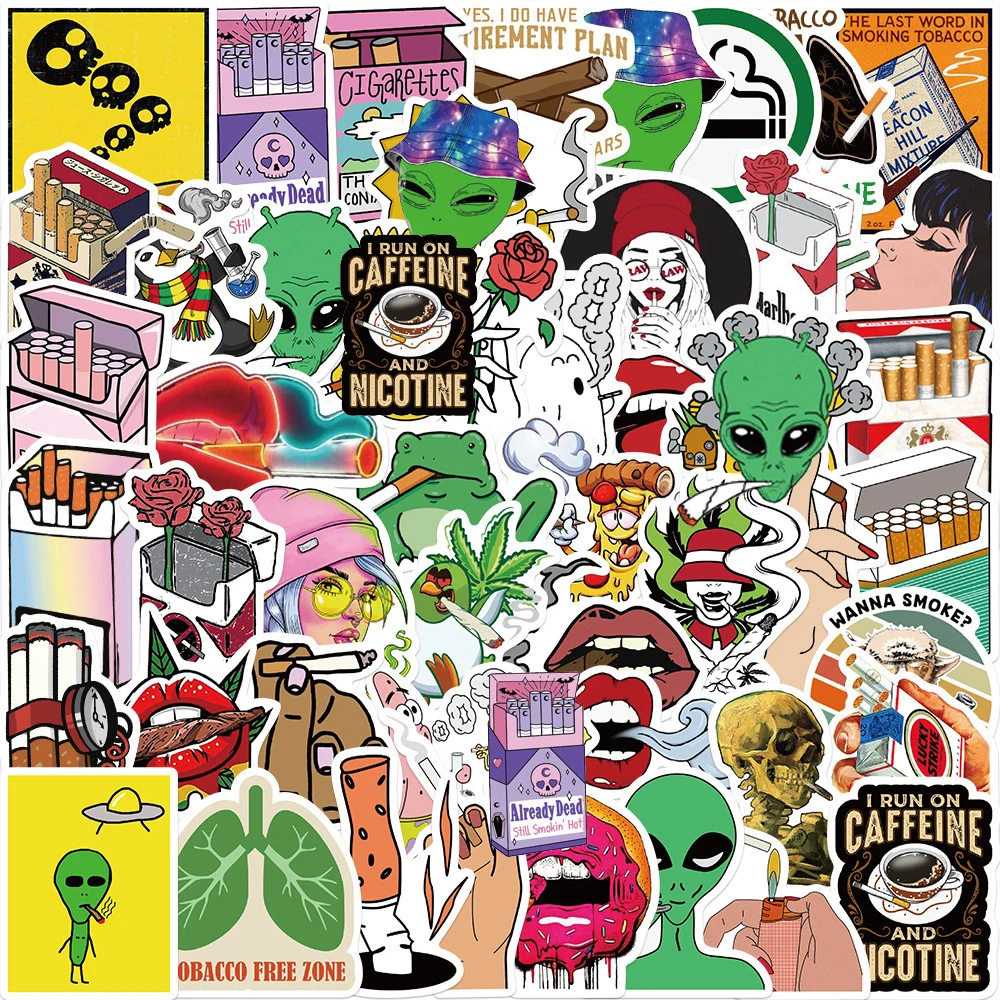 10/30/50PCS Funny Characters Leaves Weed Smoking Stickers Cool DIY Graffiti Skateboard Car Motorcycle Vinyl Graffiti Sticker Toy