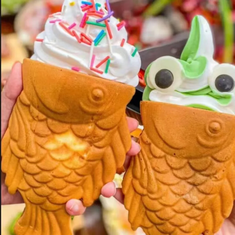 Open Mouth Fish Shaped Waffle Maker Machine Ice Cream Taiyaki Machine