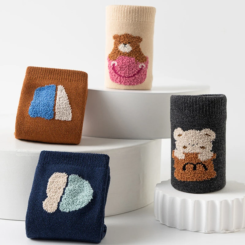 3 Pairs Mid Tube Kids Socks Cartoon Cotton Child Socks Warm Children Socks for Girls Boys