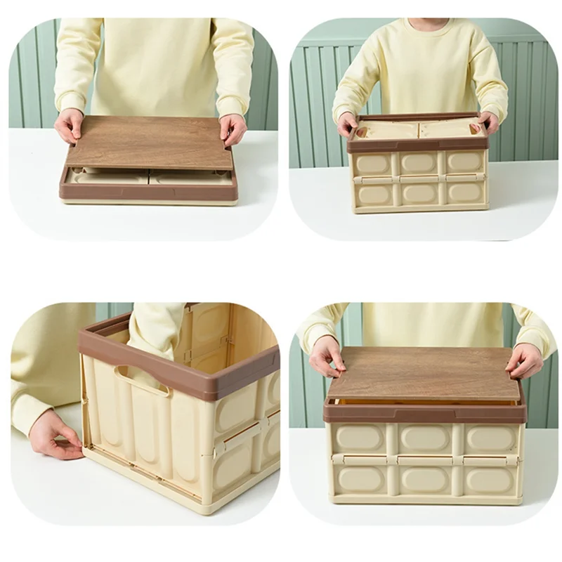 PB-55L Przenośna, składana skrzynka narzędziowa z drewnianą pokrywą i PP o dużej pojemności na sprzęt kempingowy, idealna na podróże i aktywności na świeżym powietrzu.