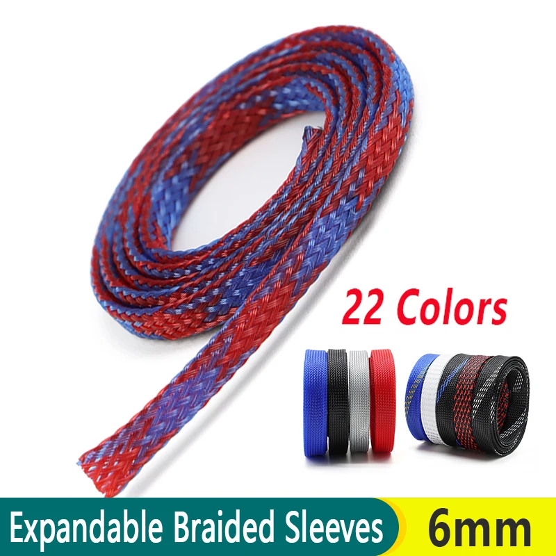 1-100Meter 6mm PET Expandable Braided Cable Sleeve High Density Wire Protecting Insulation Sheathing Cable Protective Sleeve