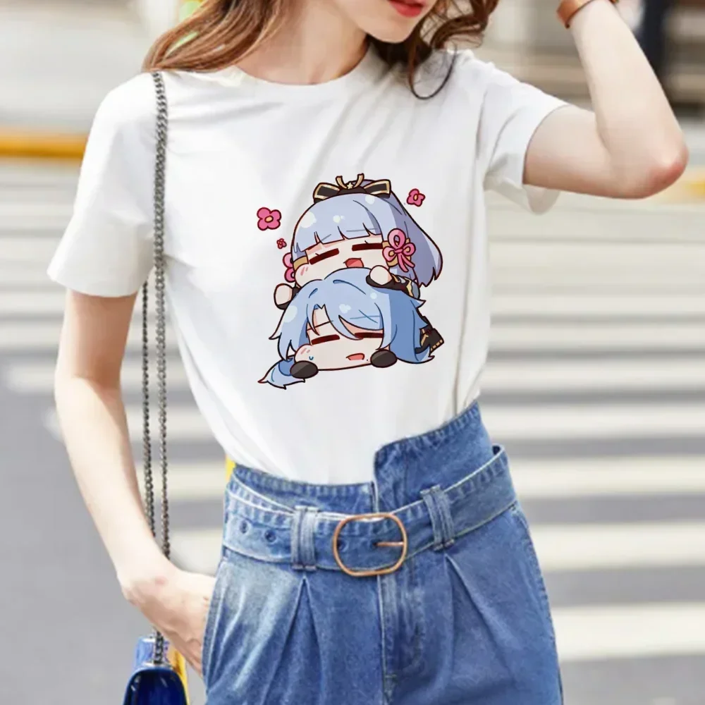 Genshin Impact Women T-shirt Kamisato Ayato and Ayaka Short Sleeve Tee Shirt 2024 Summer Cute Print Harajuku O-Neck Clothing Top