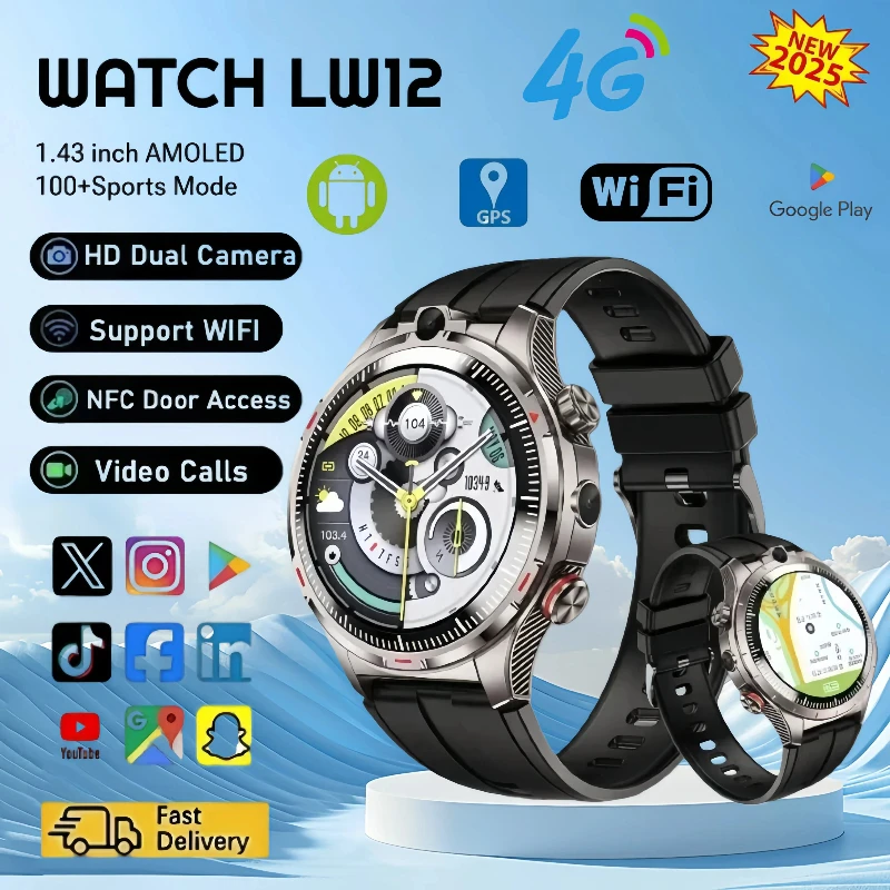 LW12 New GPS Map Navigation Smart Watch Men Women Amoled Screen Waterproof Sport SmartWatch Compass NFC BT Call Watches Men