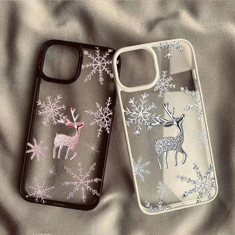

Прозрачный чехол для телефона Winter Deer Snowflake для iPhone 17, 16, 15, 14, 13, 12, 11 Pro Max 16 15 Plus, противоударный защитный чехол для телефона