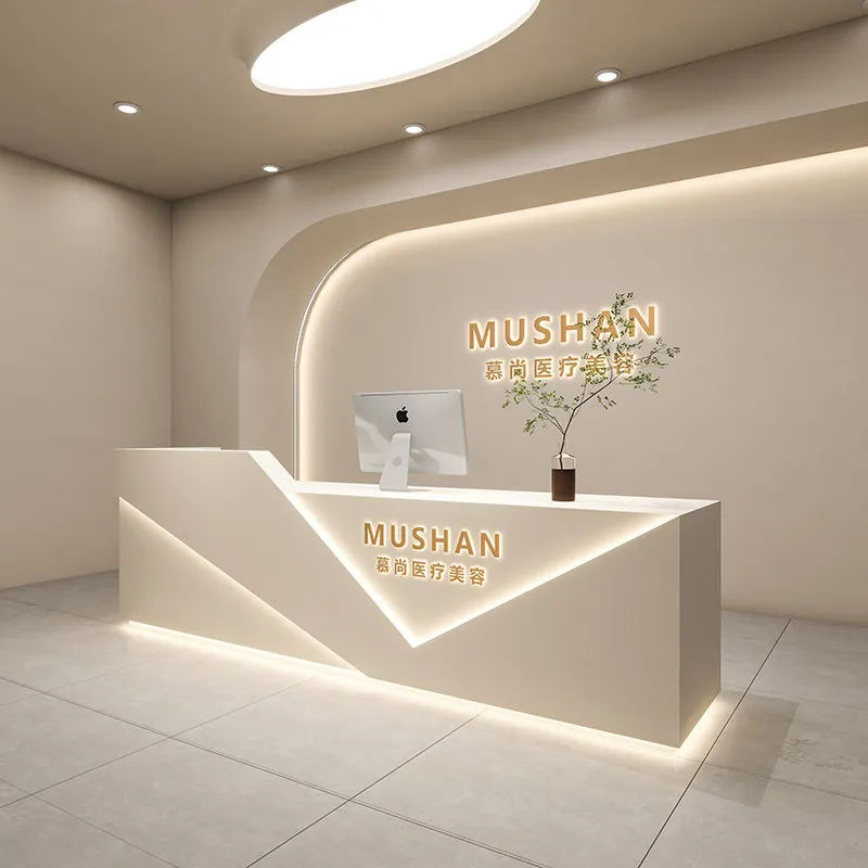 Nordic Cream Style Beauty Salon Reception Desk Modern Design Medical Beauty Clinic Company Front Desk Office Furniture FYRD