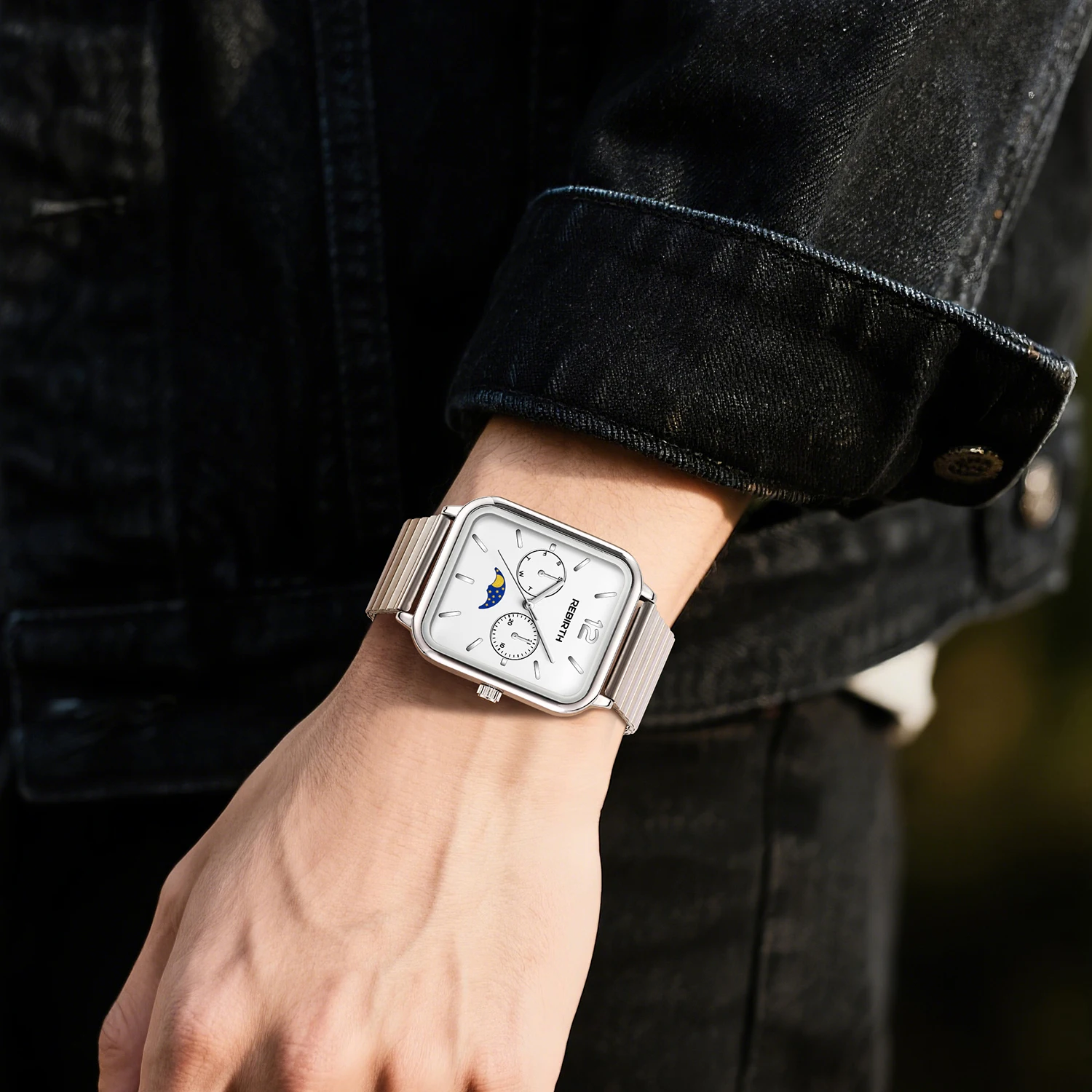 ساعة كوارتز بسيطة بحزام من الفولاذ المقاوم للصدأ مربعة عصرية للجنسين مناسبة للارتداء اليومي