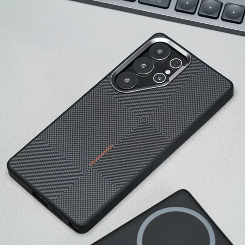 Carbon Fiber Texture Magnetic Charge Case For Samsung Galaxy S26 S25 S24 S23 Ultra Anti-fall Matte Alloy Lens Protector Cover
