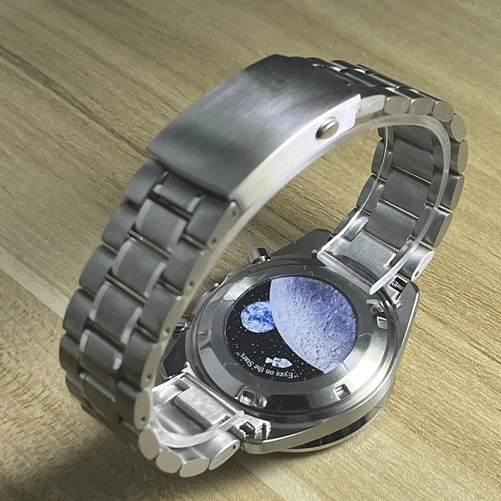40mm Stainless Steel Silver Case Blue Bezel Watch Replacement Component with Stainless Steel Strap VK63 VK64 Chronograph Quartz image 4