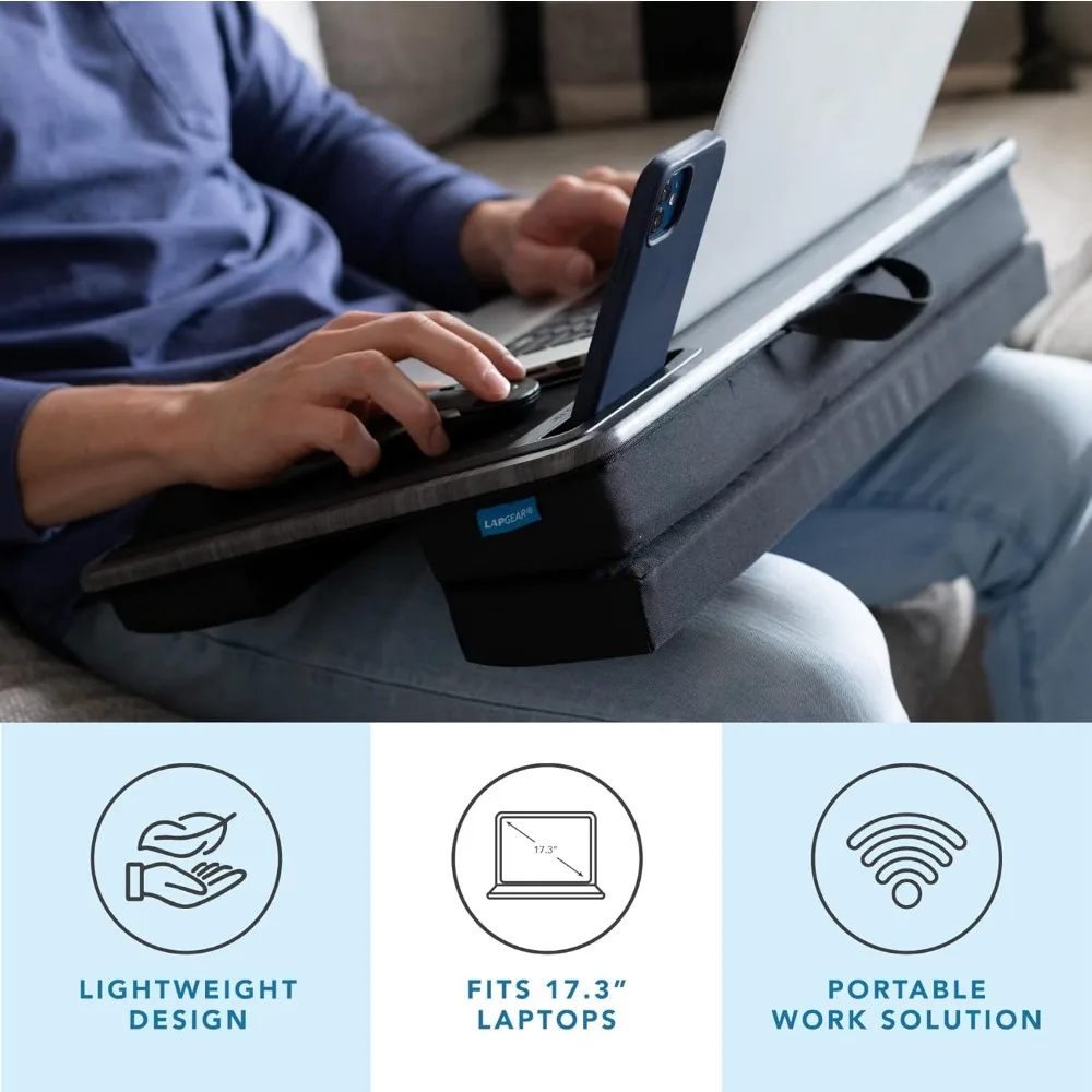 Extra Large Adjustable Lap Desk with Gel Wrist Rest, Mouse Pad, Phone Holder - White Marble for Laptops up to 17.3 Inch