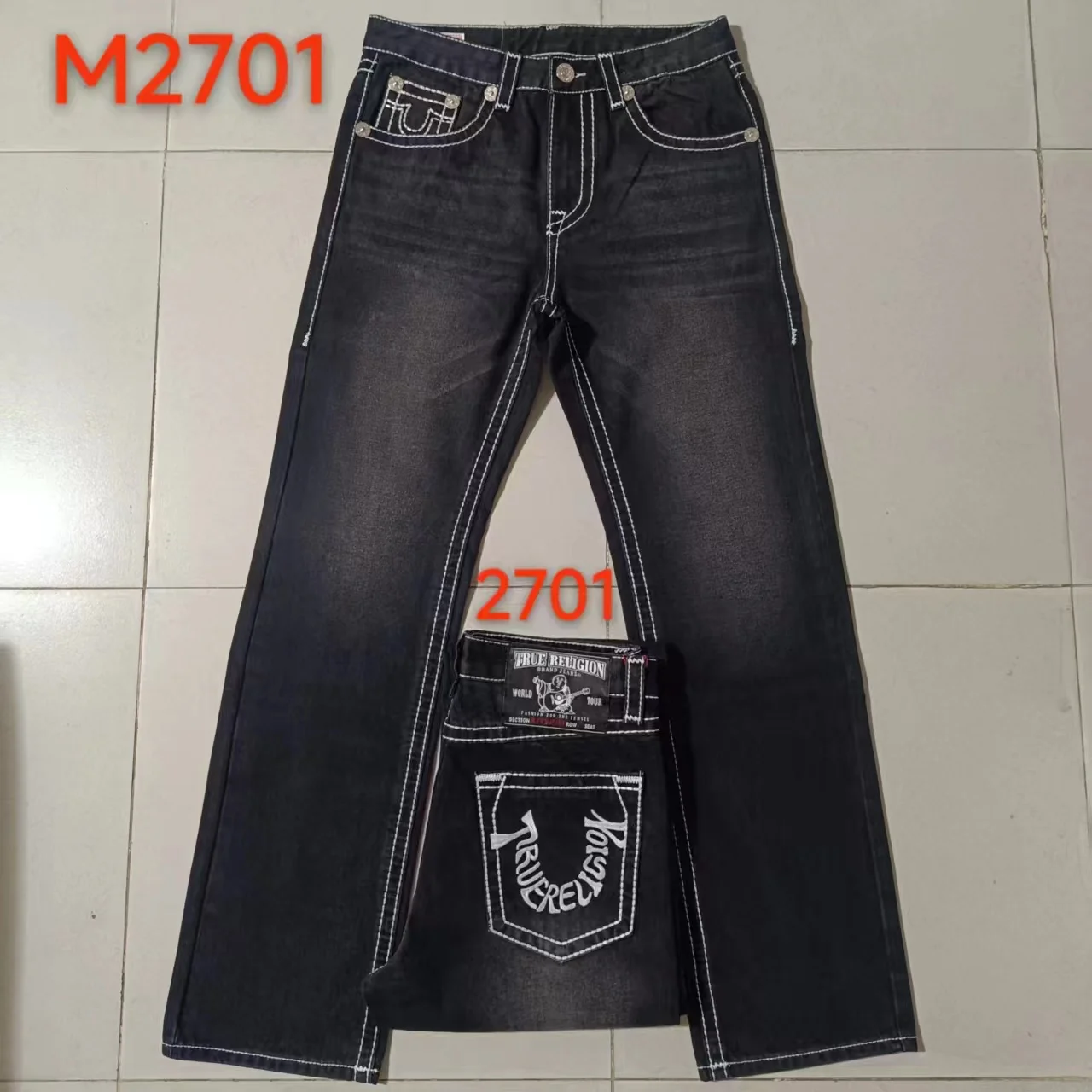 Dark gray white thread embroidery m2701