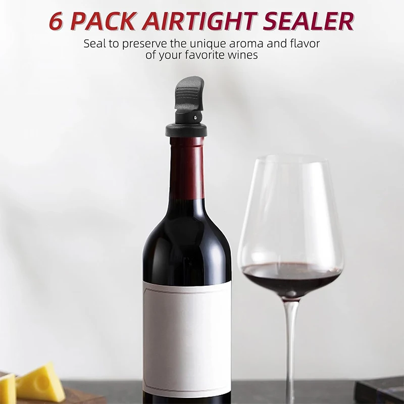 6 قطعة سدادات زجاجات النبيذ قابلة لإعادة الاستخدام البلاستيك النبيذ الفلين سدادات النبيذ أغطية الزجاجات سدادات الشمبانيا مع ختم محكم JT550