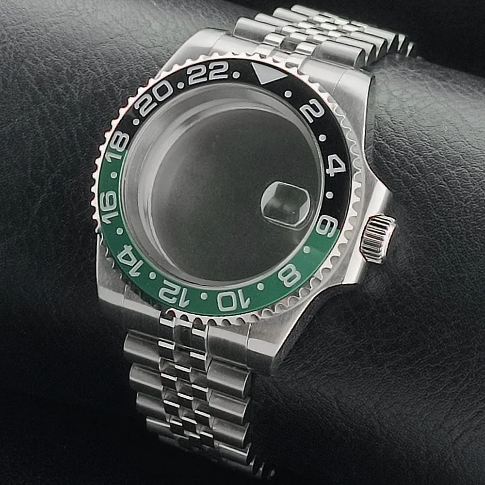 جديد 40.5 مللي متر GMT صالح NH-34 حافظة فضية يمكن أن تدور في كلا الاتجاهين الياقوت ساعة مقاومة للماء أجزاء الساعة الملحقات