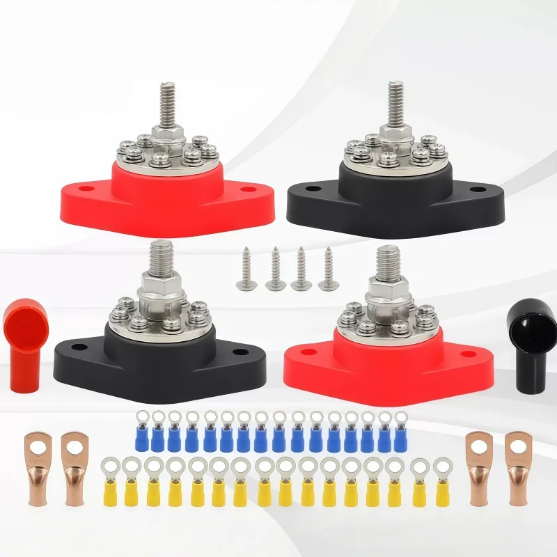 12V Battery Terminal Block Stud with Protector M10 M6 Bus Bar Electrical Connector for Truck RV Boat Camper Car