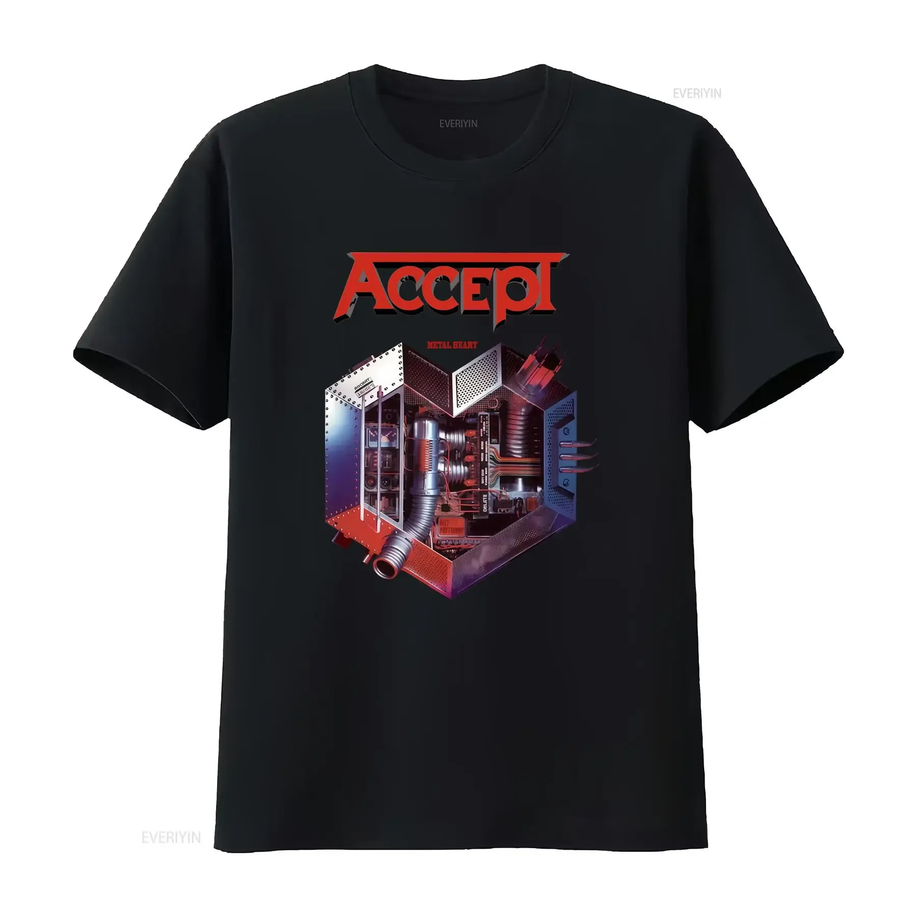 ACCEPT METAL HEART Album Design T Shirt Sizes S 5XL MR319 Band Merch Music Lover  vintage Washed Versatile Casual Soft fashion