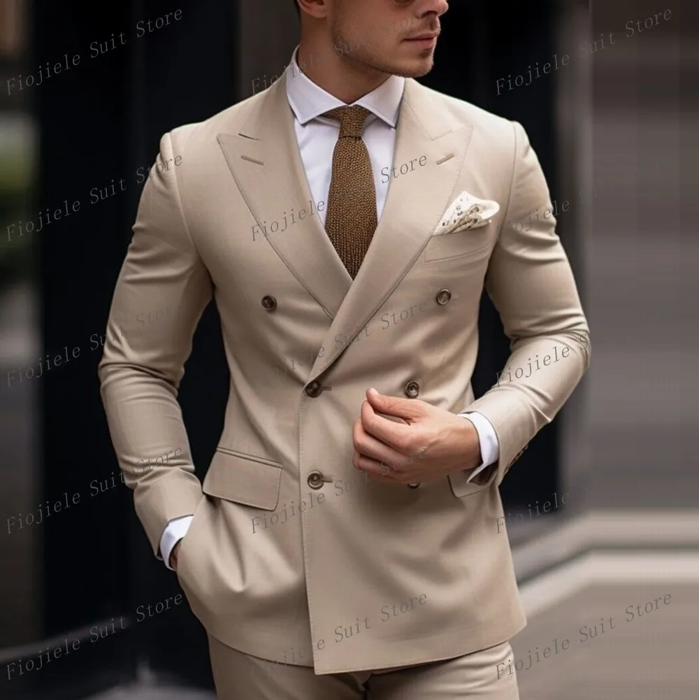 New Brown Men Business Suit Groom Groomsman Tuxedos Wedding Party Prom Casual Formal Occasion 2 Piece Set Jacket Pants