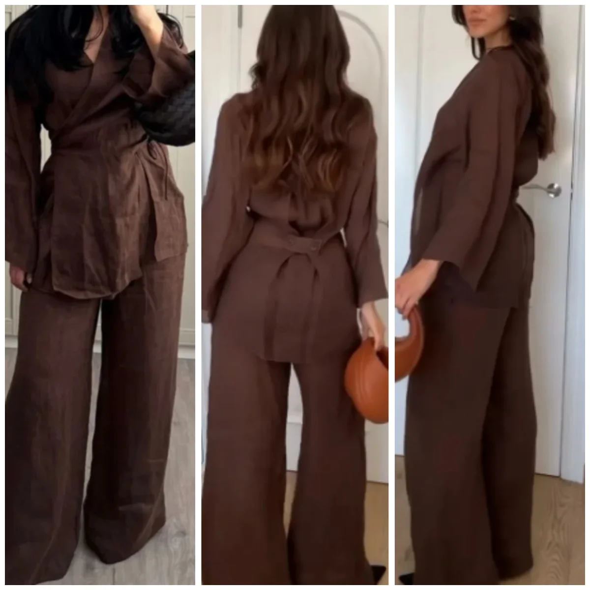 

Женский однотонный льняной костюм, модный кардиган с поясом, кимоно, блузка + кружевные повседневные женские брюки с широкими штанинами, весна-осень