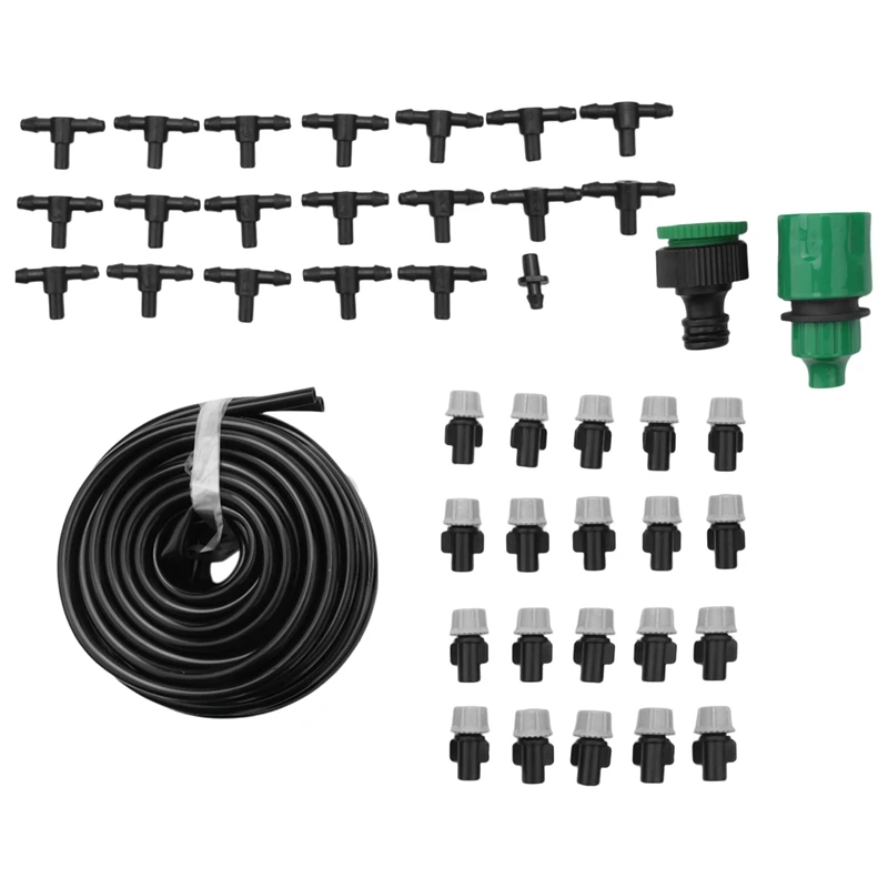 Hot 1 Set Water Misting Cooling System Mist Sprinkler Nozzle Garden Patio Greenhouse Plants Spray Fog Hose Watering Kit 10M