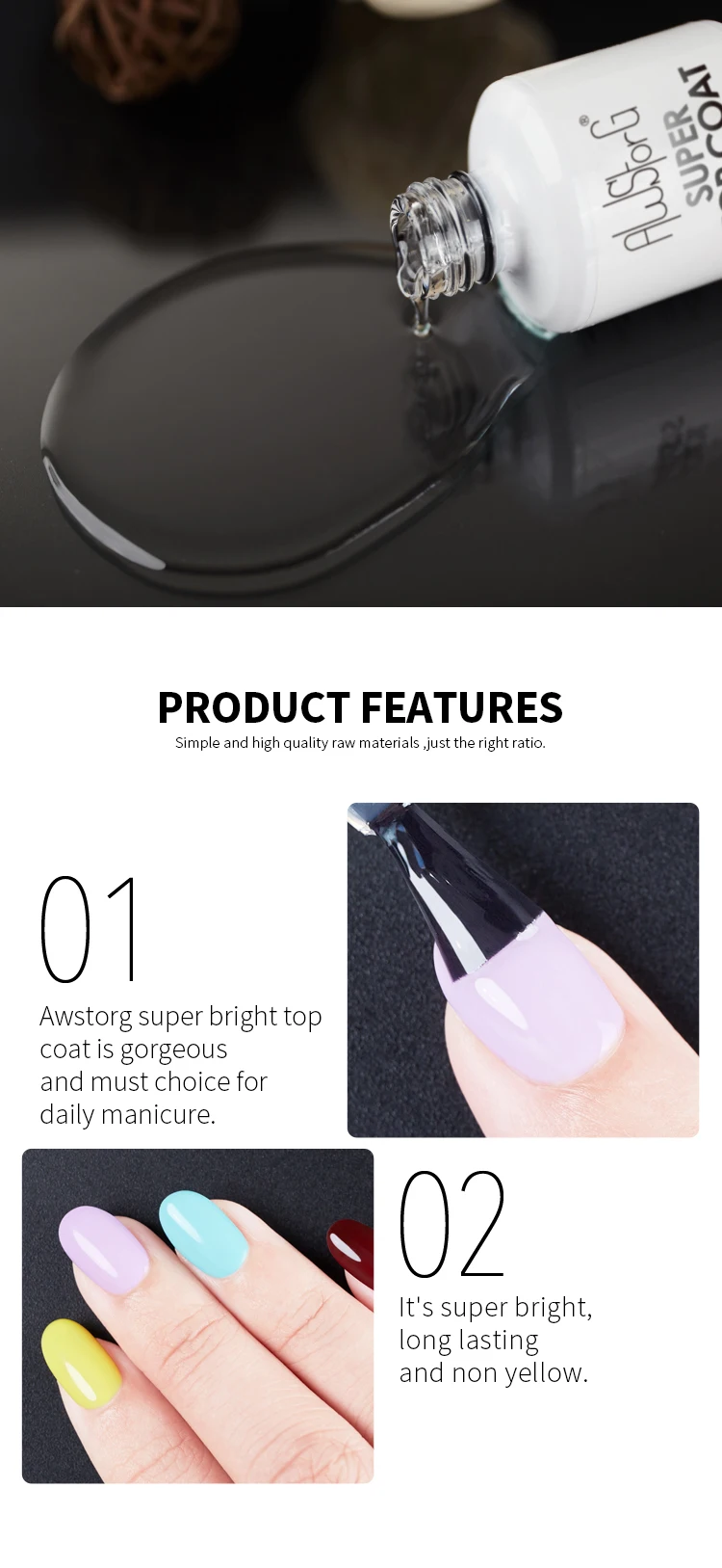 AWStorG 15 ml Super Top Coat Funktionsgel, kein Abwischen, mattes Top-Gel, transparent, Soak Off UV-LED, NailArt Maniküre-Gel-Lack-Grundierung – Detail 3